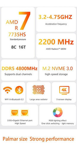 Mini Pc Gamer Firebat Amd R7-7735hs 16gb Ram 512gb Ssd Wifi6