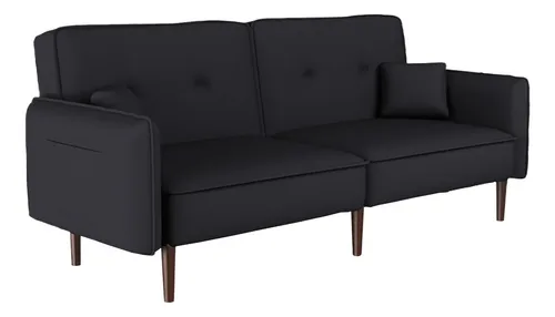 Sofa Cama Con Brazos - Living Moderno 191x099x076 - Caspian Color Negro Diseño de la tela Liso