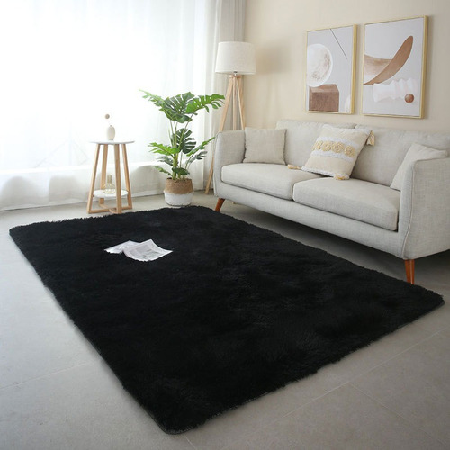 2x1,4 Mts Alfombras Nórdicas Pelo Largo Colores Ancho 1.4 M Color Negro Diseño De La Tela Liso Largo 2 M