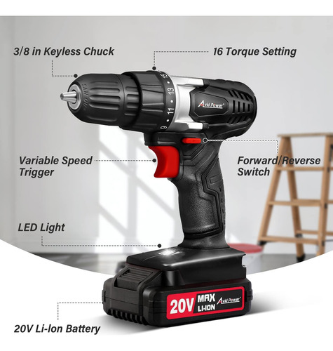 Avid Power Paquete De Taladro Inalámbrico De 20 V Con Juego