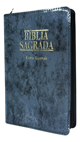Bíblia Sagrada Rc Sbb Letra Grande Tamanho Médio Com Índice Com Zíper Capa Grafite Brilhosa