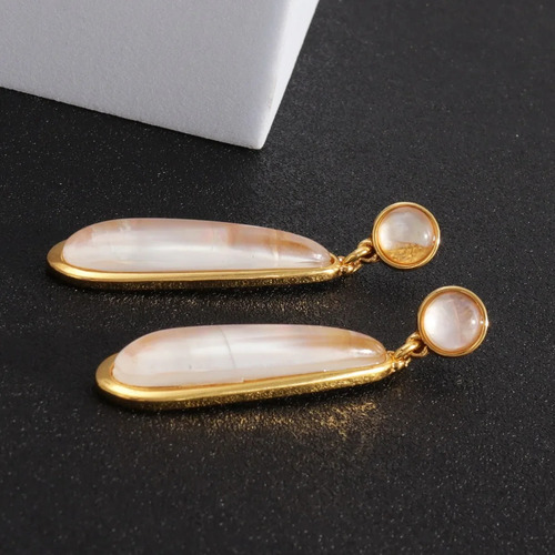 Elegantes Pendientes Largos De Concha De Abulón Para Mujer C