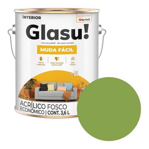 Pintura 3,6l Latex Glasu Interior Verde Trebol Anti Hongo