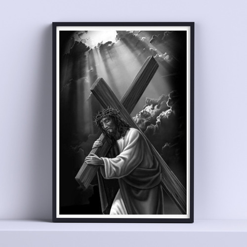 Cuadro Jesus Cargando La Cruz Decorativo 30x40cm Con Vidrio