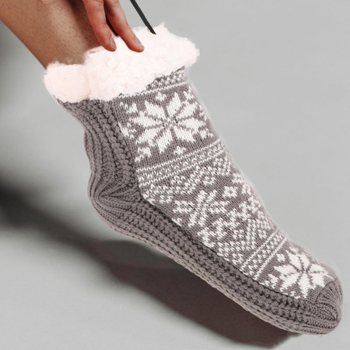Calcetines Térmicos Usb Calefacción Eléctrica Felpa Gruesa Gris Diseño De La Tela Talle