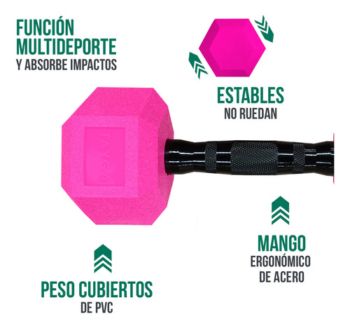 Par Mancuernas Hexagonales Pvc 20lb Tayga Rosa (9.1 Kg) Color Rosa chicle