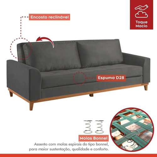 Sofá Cama Living Reclinável 223cm M157 Martins Wt