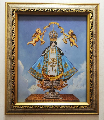 Virgen De San Juan De Los Lagos En Marco B Plata Y Oro 30 X 