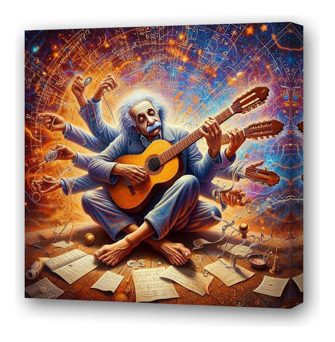 Cuadro 30x30cm Einstein Muchos Brazos Tocando Guitarra