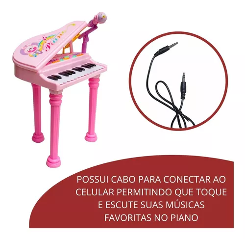 Piano Infantil Com Banquinho Importway Rosa