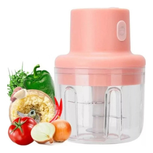 Mini Processador Moedor Elétrico Alho Sem Fio Alimentos Rosa
