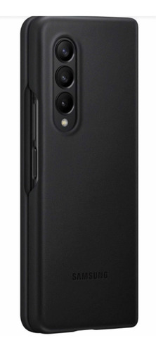Funda De Piel Samsung Leather Cover Galaxy Z Fold3 5g. Color Negro Liso