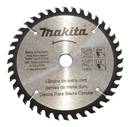 Makita D-51328 Disco De Sierra 6 1/2x 20 Mm X 40 T C/reducto