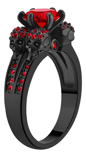 Ringcrown Anillo De Calavera Negra Redondo Rojo Cz Anillo De