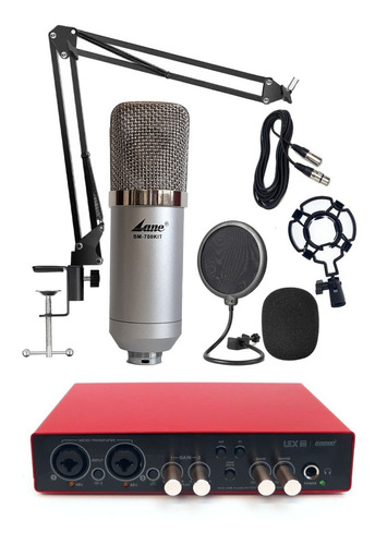 Placa De Sonido Lexsen Lex22 Mic Condenser Kit Brazo Cable