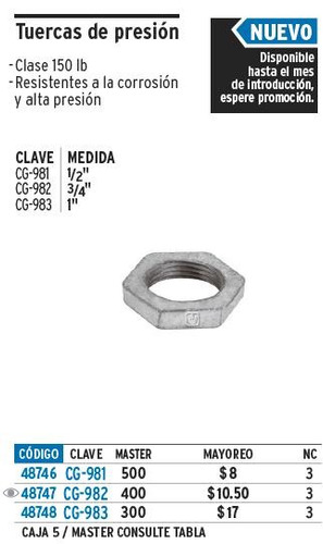 Tuerca De Presion Galvanizada 2'' Foset 48748