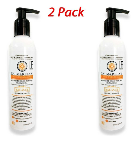 2 Pack Aceite Tonificante Para Masajes Corporales Calm&relax