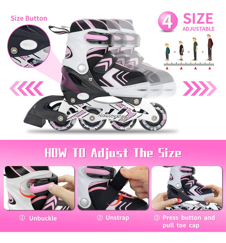 Patines En Línea Ajustables Con Ruedas De Luz Para Niños Talla De Los Patines 0 Mm Rosado