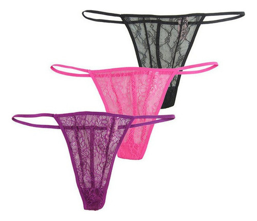 3 Unids/pack Tanga Sexy Transparente Ahueca Hacia Fuera Plus