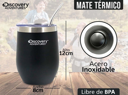 Imagen 6 de 11 de Mate Acero Inoxidable Vaso Térmico Discovery Tapa+ Bombilla Color Azul