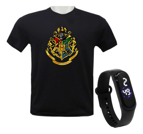 Kit Camiseta Hogwarts Hp + Relogio Digital Infantil