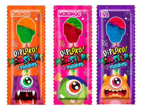 Pirulito Dip Loko Neon Monster Brilha No Escuro 15un Diploko