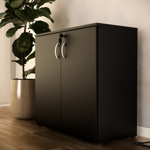 Armário Baixo Para Escritório Com 2 Portas Com Chave Preto