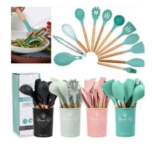 Set De 12 Utensilios De Cocina Silicona Resistentes Al Calor