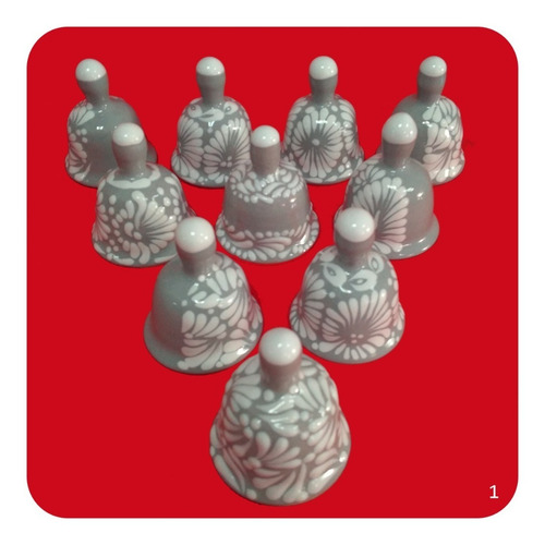 Set 50 Campanas De Talavera Poblana Gris Recuerdos Cmp