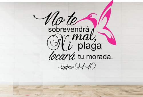Imagen 1 de 1 de Vinil Decorativo Salmo 91 Frase Biblica No Te Sobrevendrá Ma