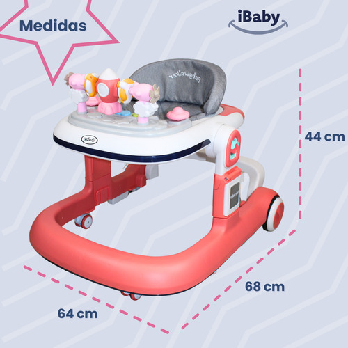 Andadera Caminadora Ibaby Nave Espacial 2en 1 Luces Y Sonido Rosa