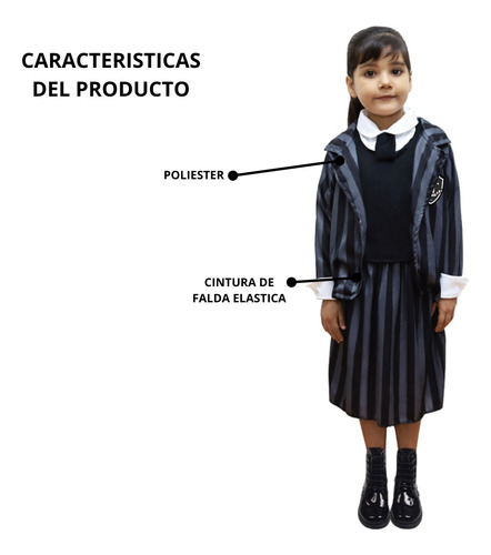 Disfraz Uniforme De Merlina Academia Nunca Mas Nevermore Negro Para Niña