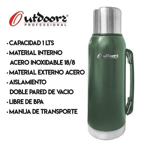 Imagen 4 de 9 de Termo Acero Inoxidable Outdoors 1 Litro Manija 24hs Garantia