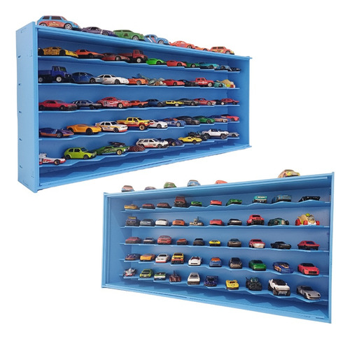Expositor Estante Para Carrinhos Hotwheels Em 45º P/50 Azul