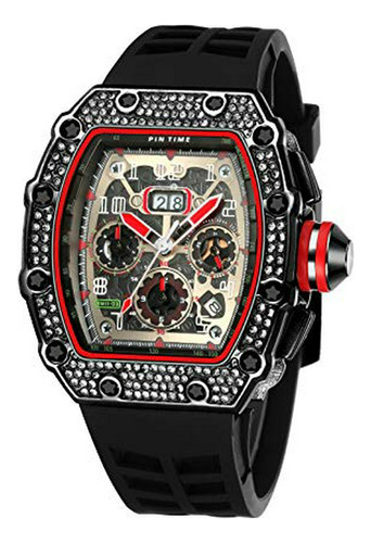 Reloj De Hombre Con Diamantes Iced Out Estilo Punk Cronógraf