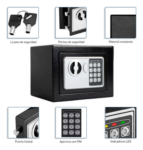 Caja Fuerte De Seguridad Electrónica Codigo Digital Y Llave Color Negro