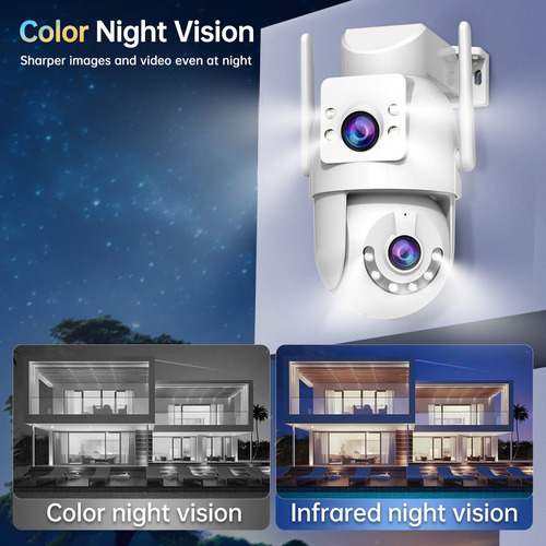 3pcs Cámara De Seguridad Lente Doble Ptz 6mp Wifi Nocturna