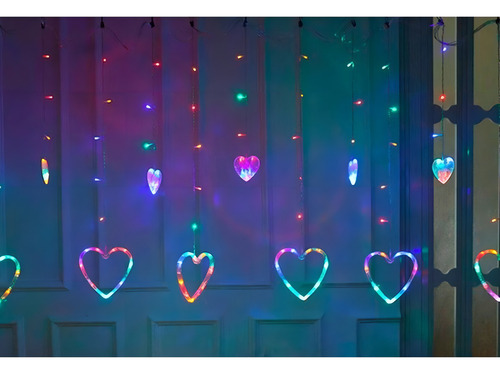 Cascata Coração 138 Led 8 Funções Decoração Colorido 220v