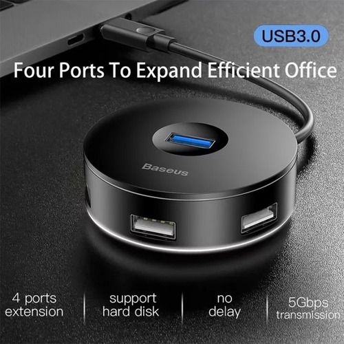 Hub Usb Baseus Power Round Box 4 En 1, 5gbps, Cahub-f01