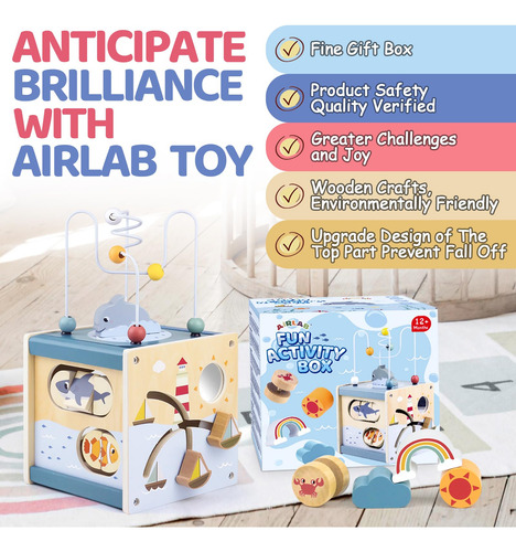 Brinquedo Montessori De Madeira Activity Cube Airlab Para Cr