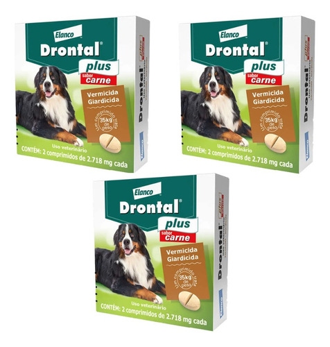 Kit 3 Cx Vermífugo Drontal Plus Cães 35kg - Total 6 Compr