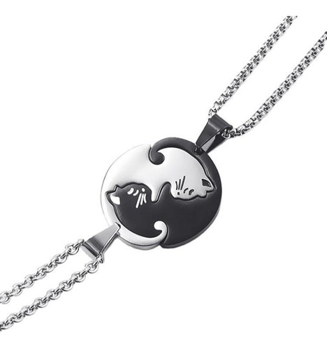 Collares Parejas Novios Acero Ying Yang Gatos Amor Amistad