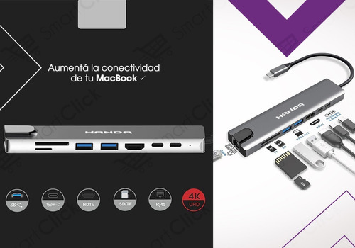 Imagen 5 de 10 de Adaptador Usb C Macbook Pro Air Hub Hdmi 4k Lan Rj45 8 En 1