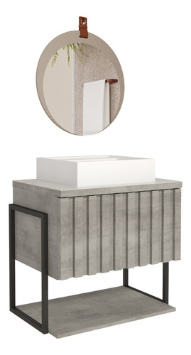 Gabinete Para Banheiro Frise 60cm Sobrepor Com Espelho Lua