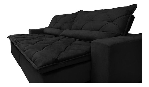 Sofá Lisboa 2,12m Retrátil, Reclinável com Molas no Assento Tecido Suede Velusoft Preto - Cama InBox