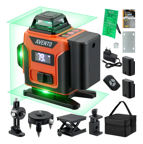 Nivel Laser verde Profissional 16 linhas 4d 360° Autonivelante com Tela Digital + 2 Bateria + controle + suporte Avento