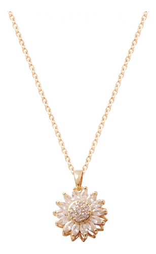 Collar Girasol Giratorio Con Zircones Acero Inoxidable +caja
