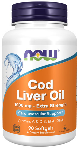 Suplemento en cápsula NOW  Cod Liver Oil aceite de hígado de bacalao en pote 90 un