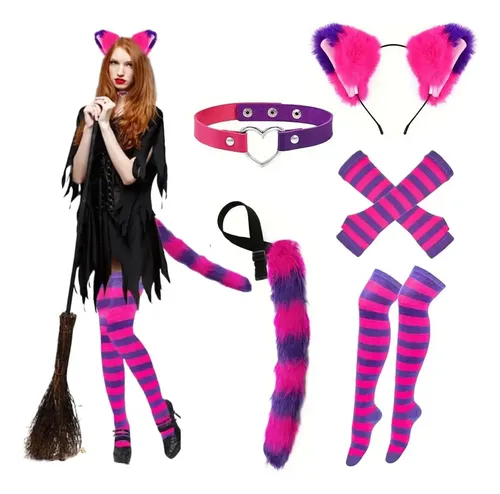 Fantasia De Gato Cosplay Terno Feminino Rosa Conjunto Fof 83