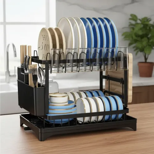 Escorredor De Louça Inox Com Porta Pratos Talheres Copos Preto